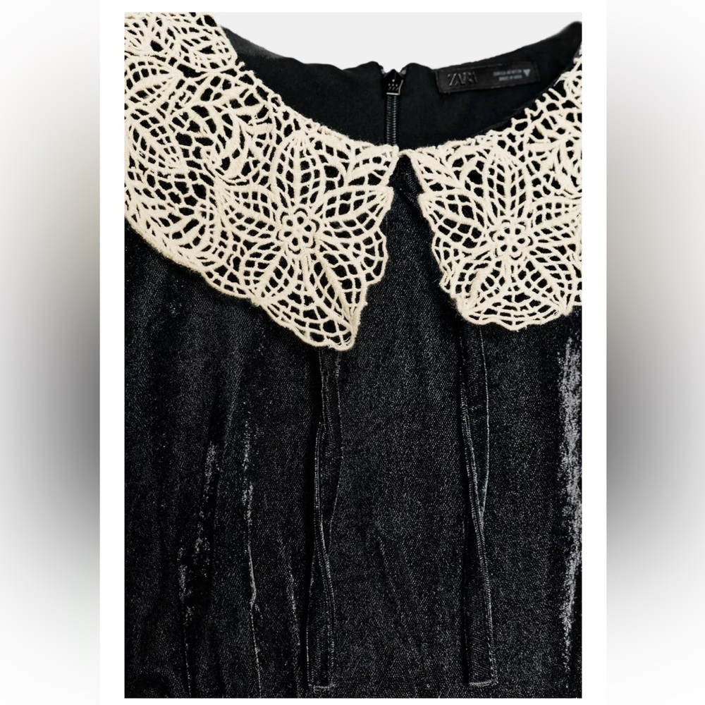 Zara NWT Black Velvet Crochet Bow Top/Shirt/Blouse size XL - Picture 8 of 17